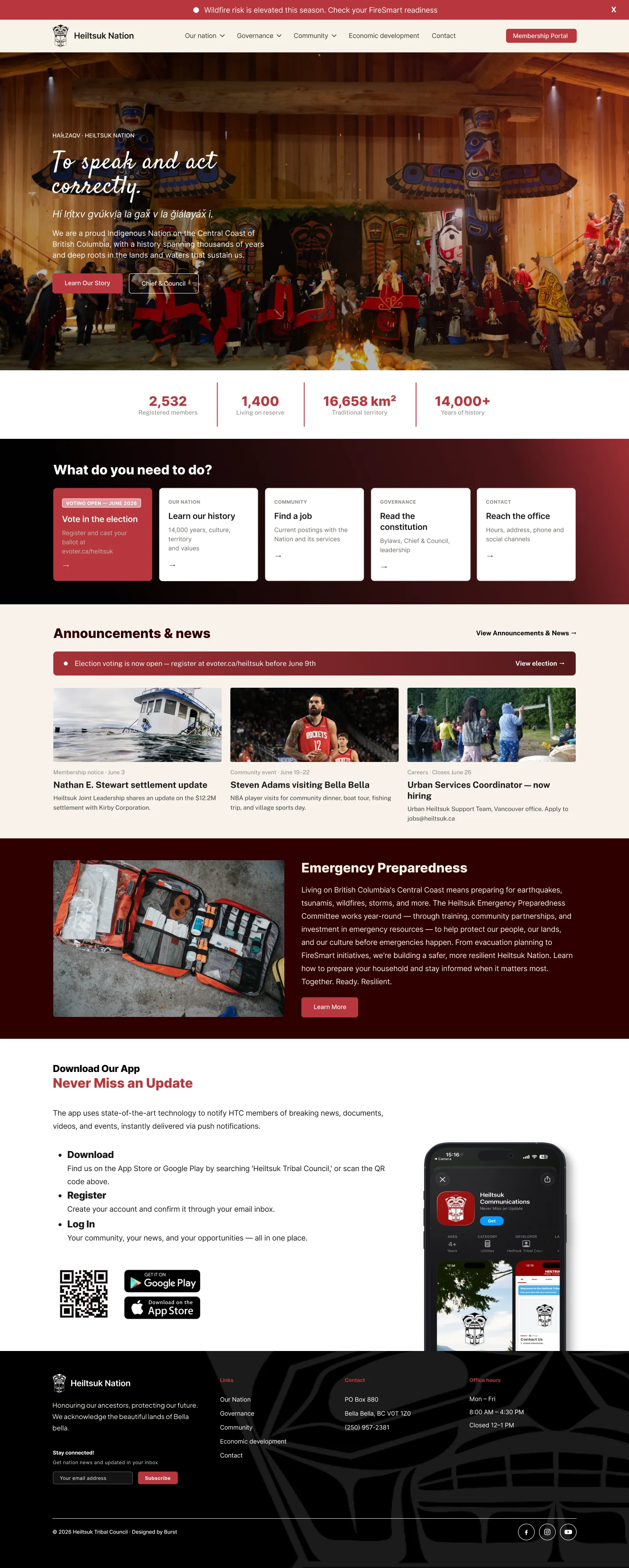 Heiltsuk Nation website homepage